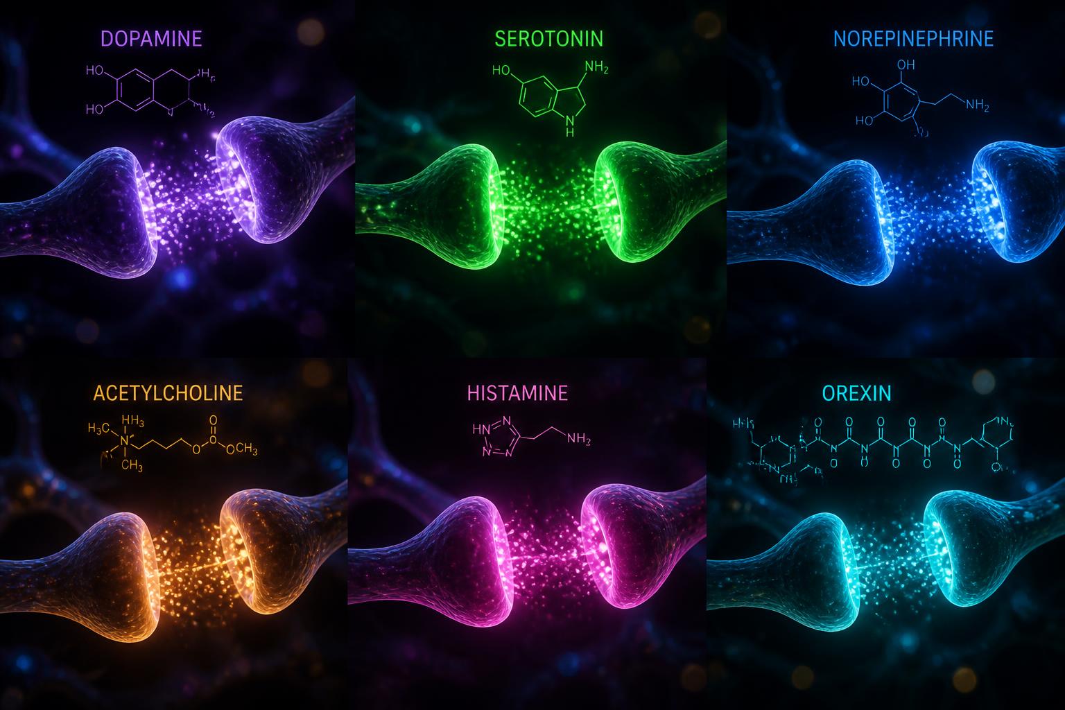 Six neurotransmitters visualized at synaptic clefts